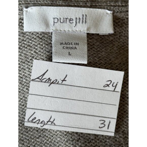 J. Jill Pure Jill Womens Cardigan Sz Large Taupe Brown Casual Grandpa Minimalist - Picture 2 of 9